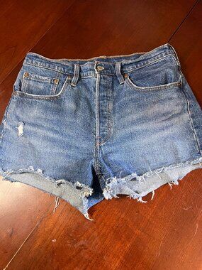 Levi's 501 Original Fit High Rise Cutoff Shorts W30 Distressed Button Fly Blue